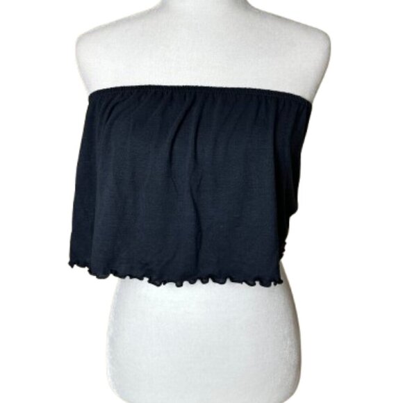 AMERICAN EAGLE Lettuce Edge Ruffle Tube Top Strapless Charcoal Size Small - Picture 1 of 8